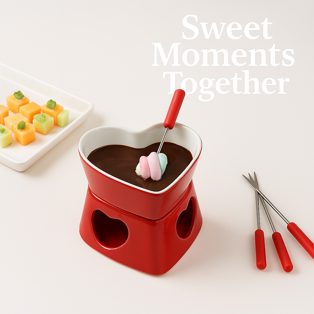 Fondue Pot Ceramic - 320ml 세라믹 하트 모양 퐁듀 세트
