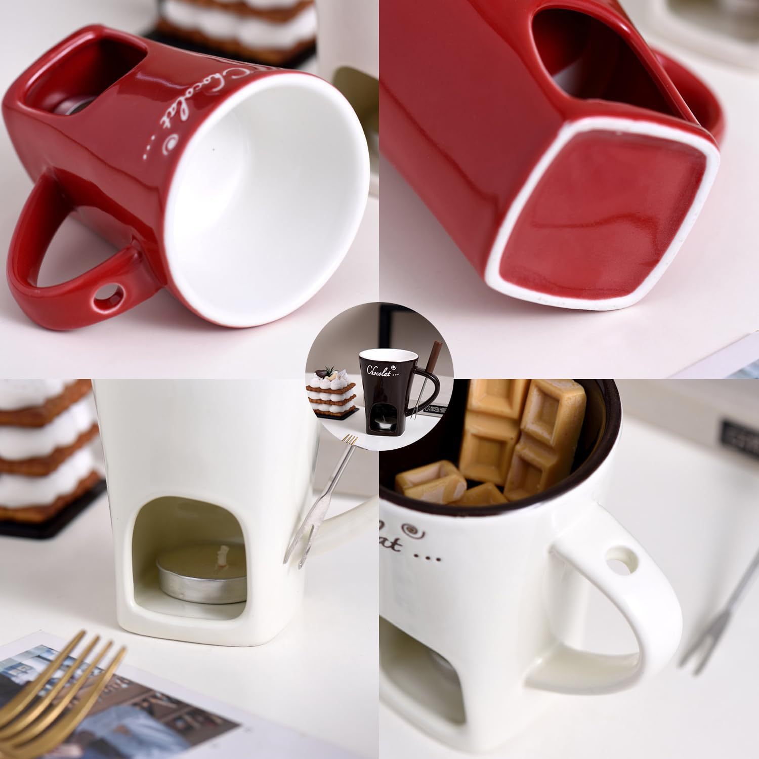 Fondue Pot Ceramic - 세라믹 초콜릿 퐁듀 머그컵, 창의적인 치즈