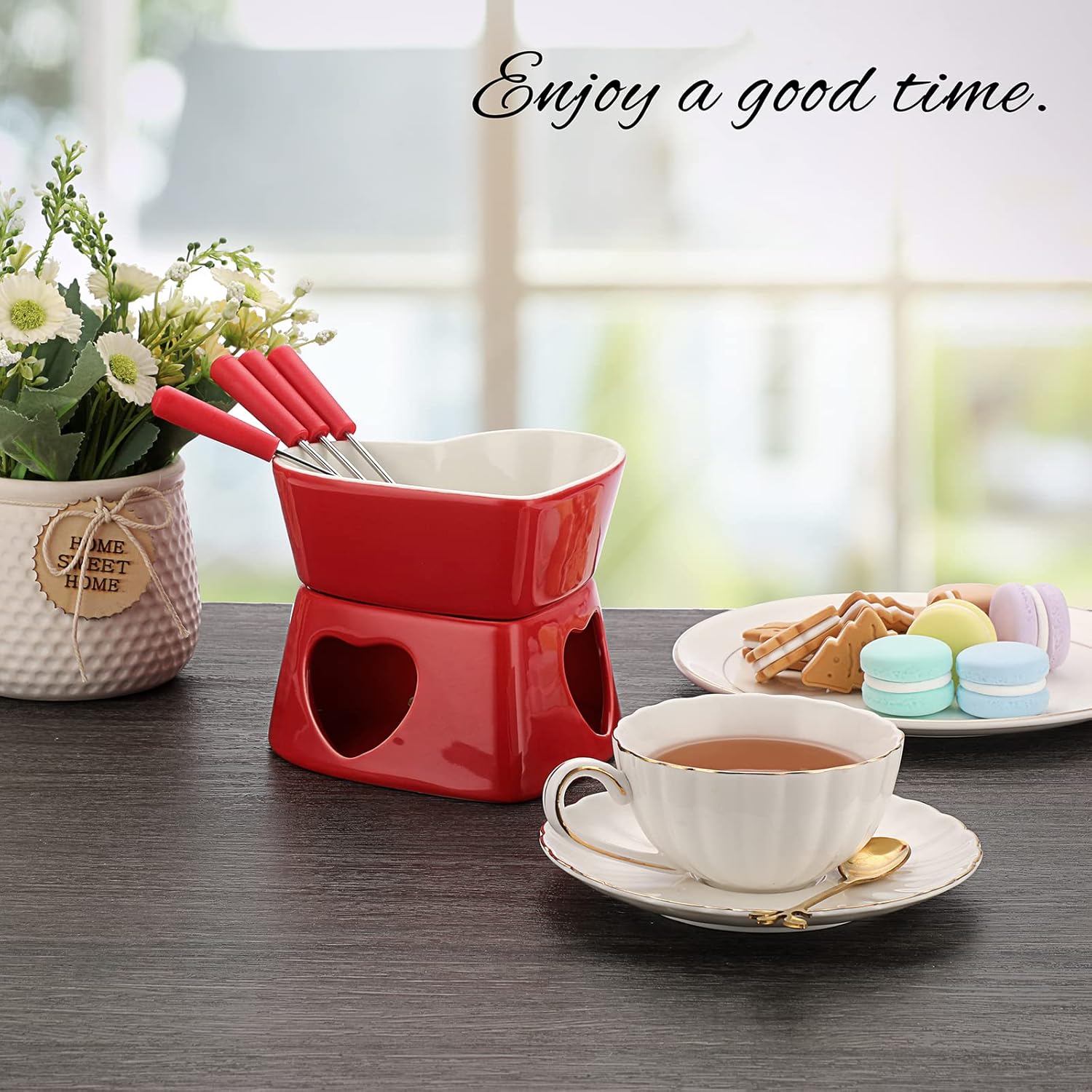 320ml 세라믹 하트 모양 퐁듀 세트 (포크 4개 포 - Fondue Pot Ceramic 리뷰 및 가격