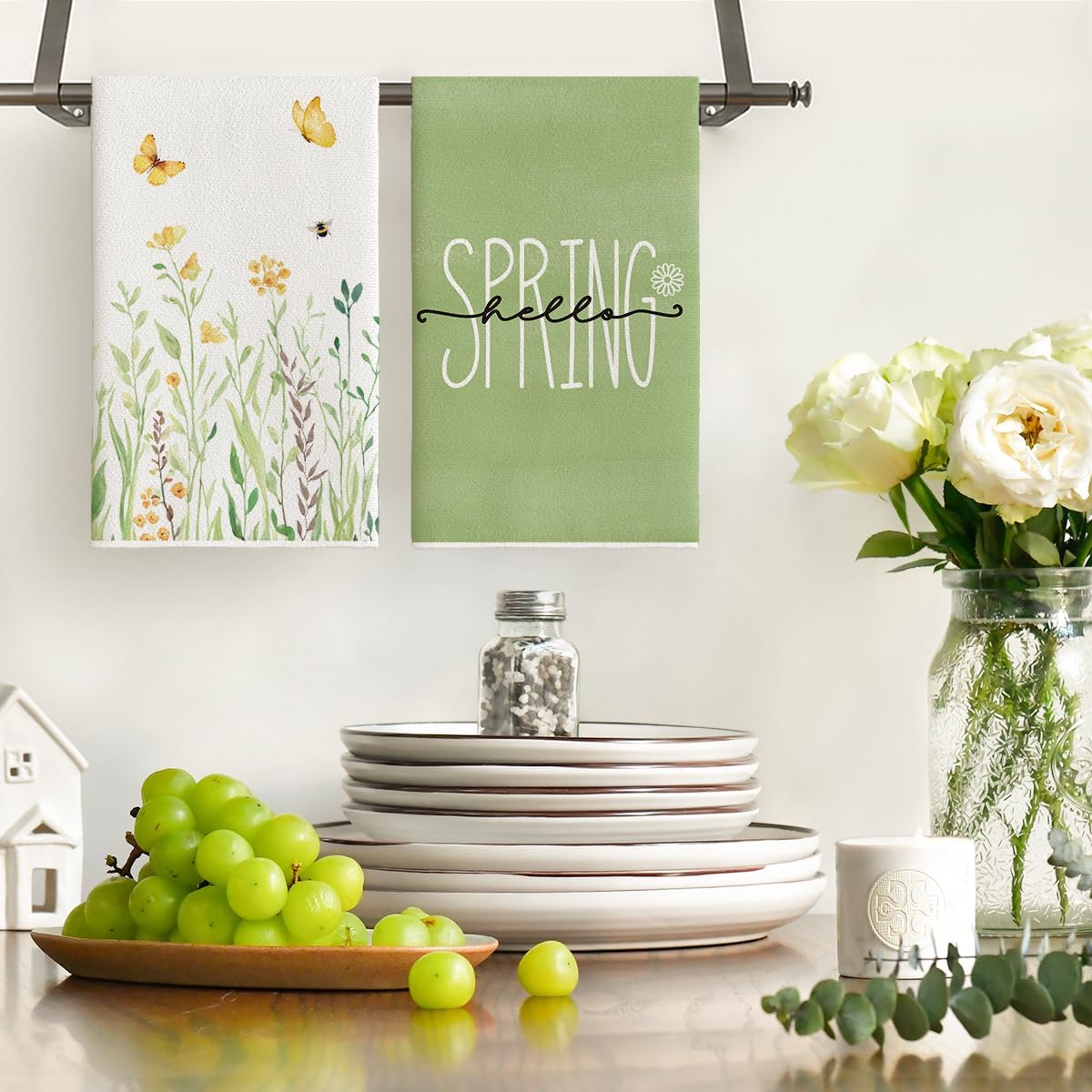 4개, 녹색 문자 꽃무늬 봄 주방 타월, 40Cm*60 - Home Cooking Is The Best 리뷰 및 가격