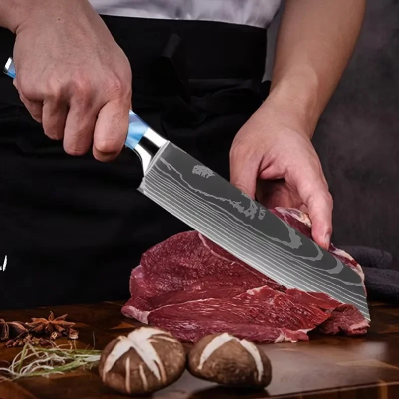 다마스커스 패턴 레이저 스틸 일본 산토쿠 나이프 레진  - Home Cooking Japanese 리뷰 및 가격