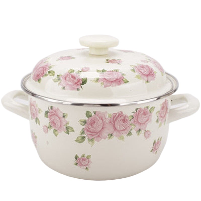 뚜껑이 달린 우아한 핑크 장미 에나멜 양귀 소스 팬,  - Fondue Pot Ceramic 리뷰 및 가격