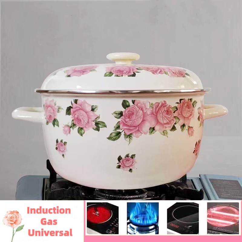 뚜껑이 달린 우아한 핑크 장미 에나멜 양귀 소스 팬,  - Fondue Pot Ceramic 리뷰 및 가격